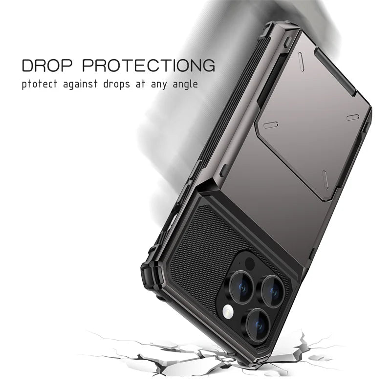 Wallet Credit Flip Card Slot Phone Case For iPhone 15 14 13 12 11 Pro Max Mini X XR XS 7 8 Plus Armor TPU Shockproof Back Cover