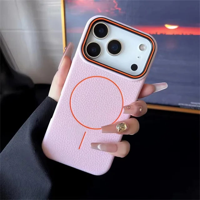 Leather Skin Texture For Magsafe Case For iPhone 17 Air 16 13 12 11 14 15 Pro Max Plus Magnetic Matte Plain Shockproof Cover