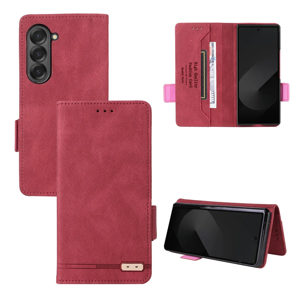 Luxury Flip Leather Slot Card Holder Wallet Phone Case For Samsung Z Fold 7 6 5 4 3 2 fold6 fold4 fold3 fold2 Shockproof Cover