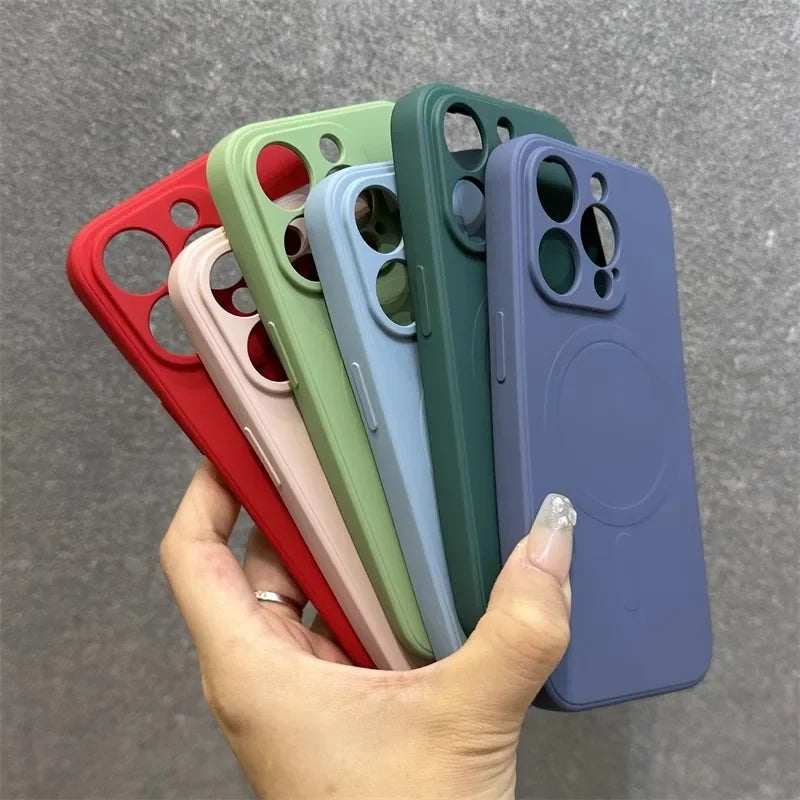 Genuine liquid silicone magsafe charging phone case for iPhone 16 15 14 13 12 11 Pro Max Plus Mini Titanium gray soft back cover