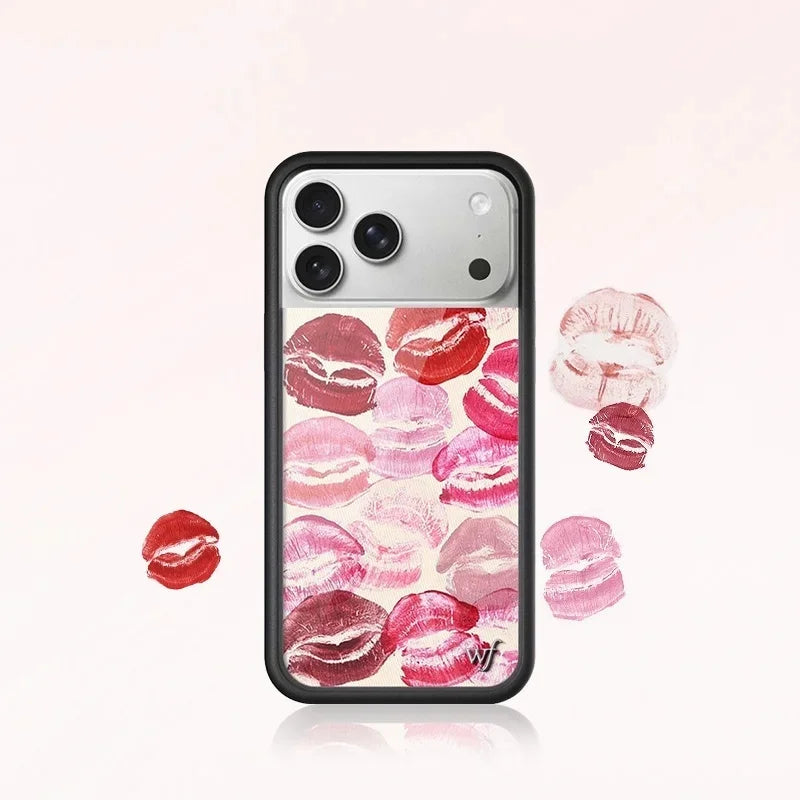 INS Cute Blue Pink Love grid Wildflower Case For iPhone 17 13 14 15 16 12 Pro Max Plus wf lips Bow Ballet Dance Shoes Cover﻿﻿﻿﻿
