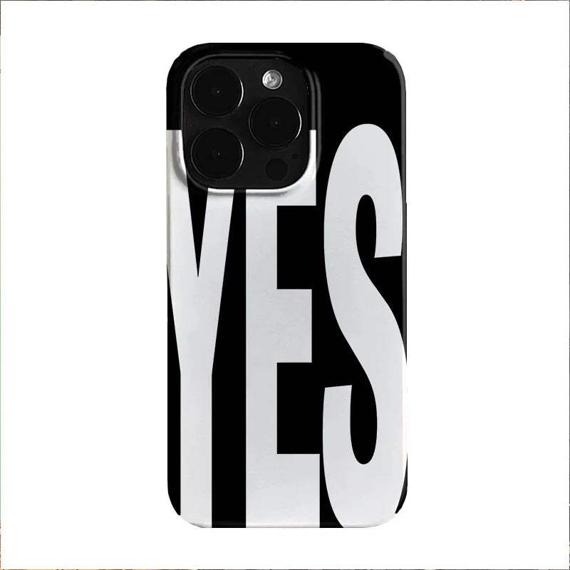NO and YES Personalized Art Black White Letters Phone Case For iPhone 17 16 15 14 13 12 11 Pro Max XR XS 7 8 Plus MINI Y2K Cover