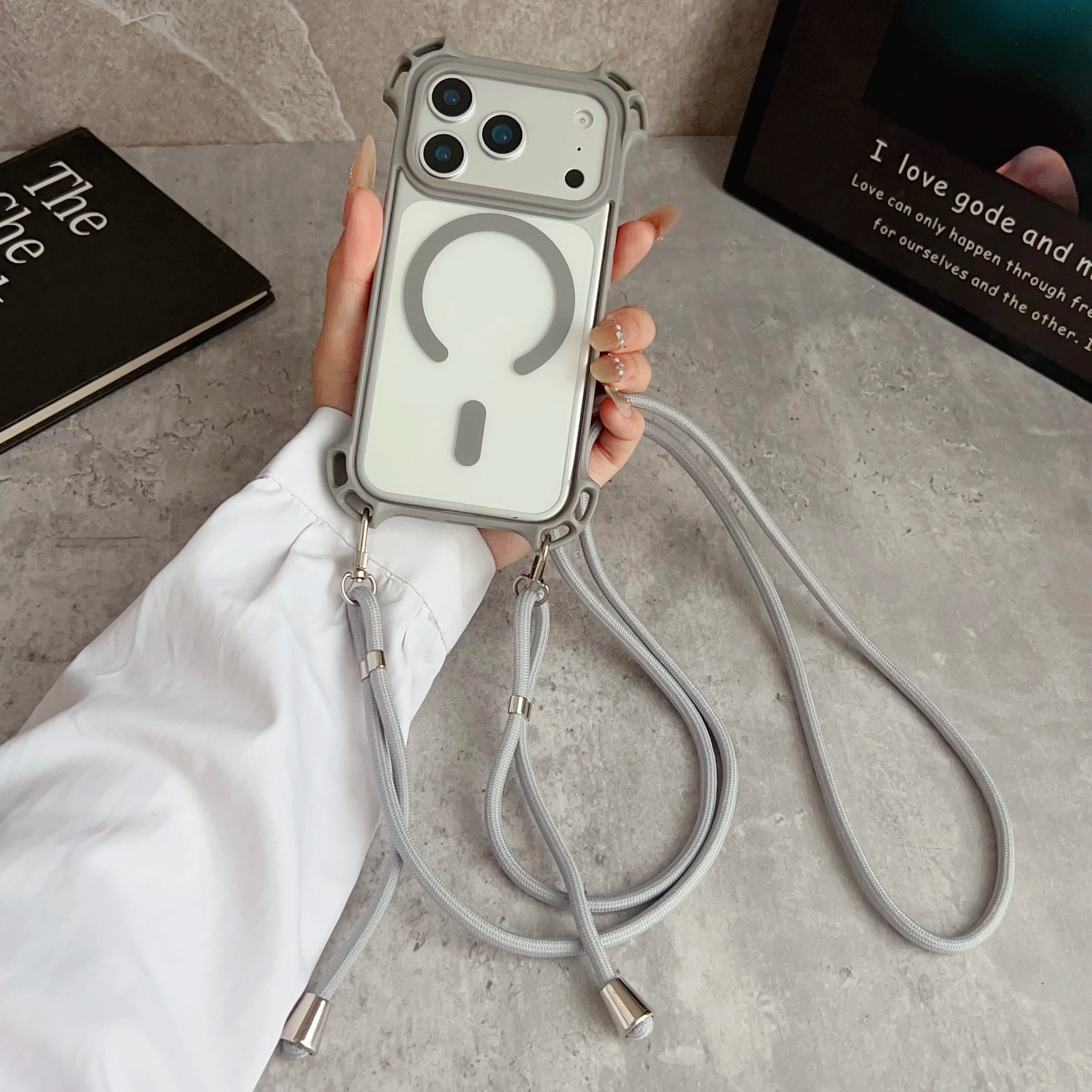 For Magsafe Lanyard Shockproof Clear Case For iPhone 17 Air 16 15 14 13 12 11 Pro Max Plus 16E Magnetic Wireless Charging Cover