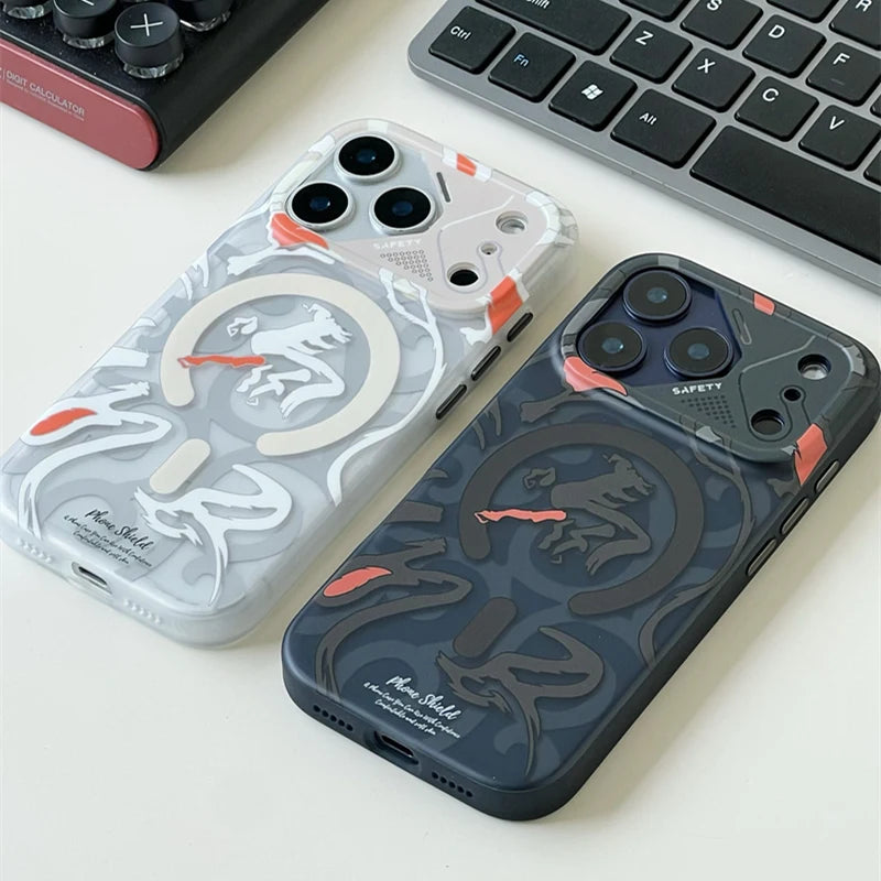 Magnetic Geometric Graffiti for MagSafe Case For iPhone 17 17Pro Max 16 Pro 15 pro Frosted Wireless Charging Anti-fall PC Cover