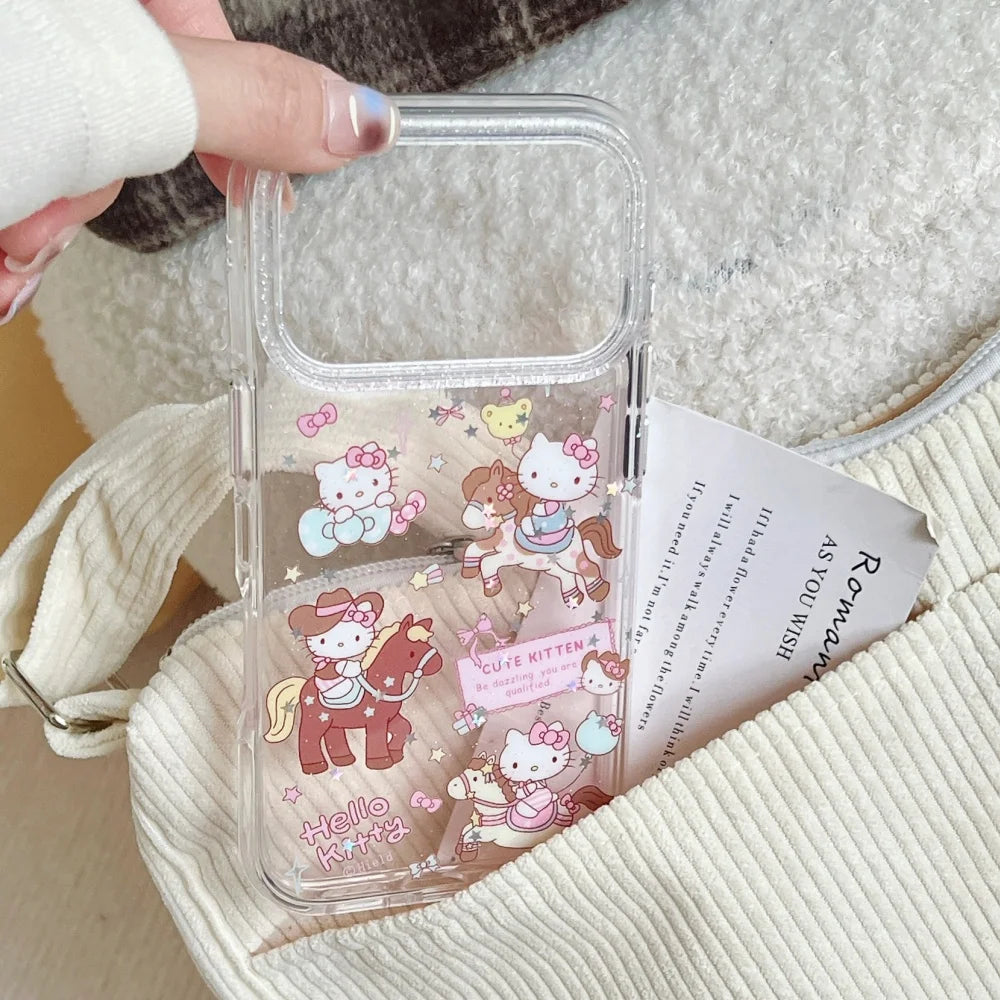 Lovely Cartoon Riding KT Phone Case for iPhone 17 Pro 16 Pro 15 14 13 Pro Max Luxury High-end Minimalism Protective Back Cover