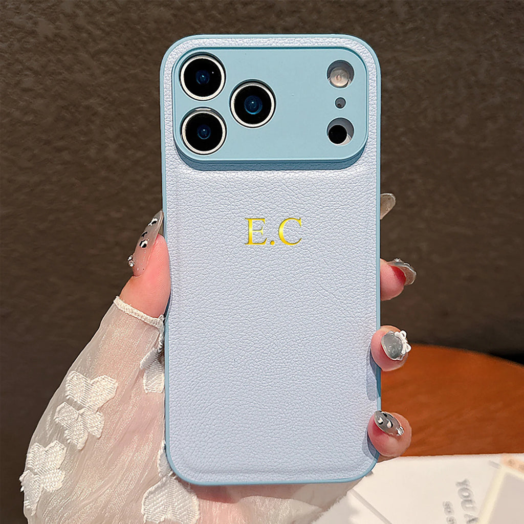 Personalized Customized Name Phone Case For iPhone 17 16 15 14 13 Pro Max Plus Air Gold 3D Hot Foil Stamping Faux Leather Cover