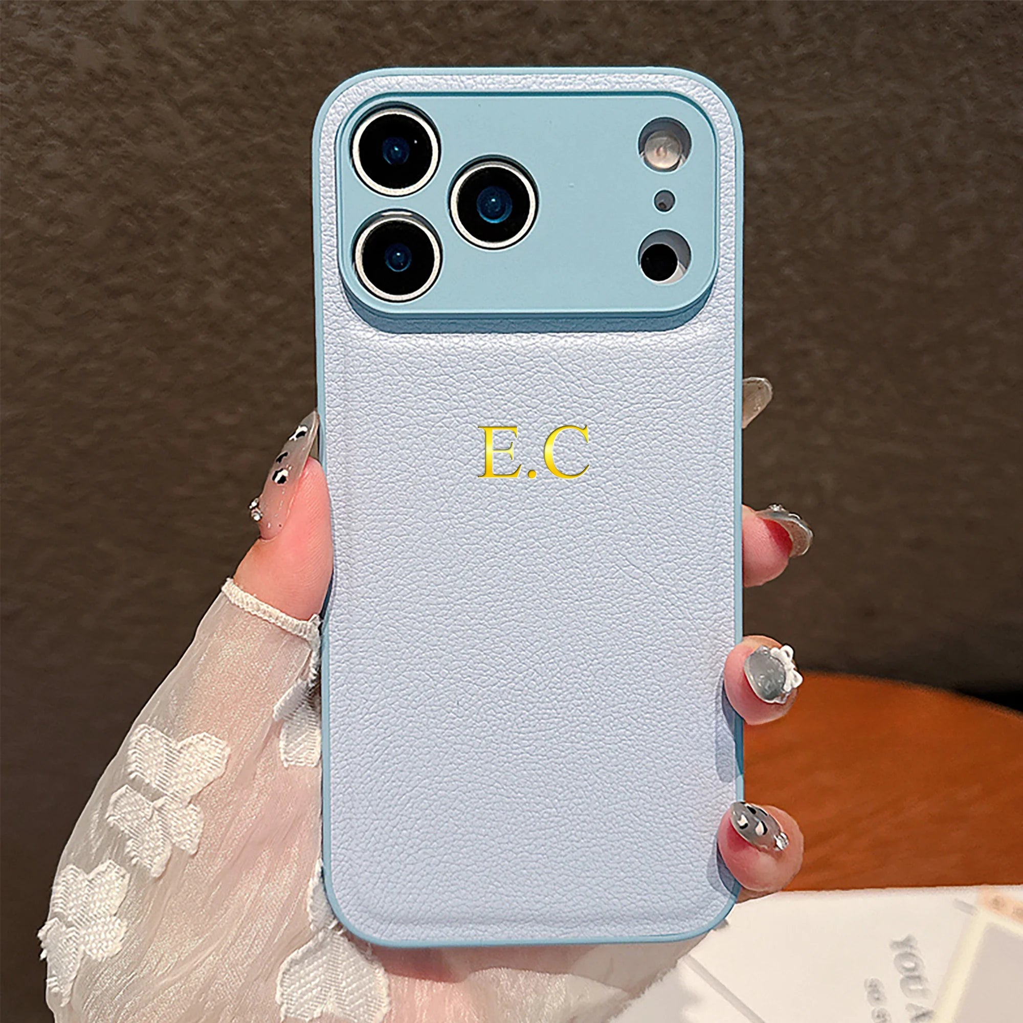 Personalized Customized Name Phone Case For iPhone 17 16 15 14 13 Pro Max Plus Air Gold 3D Hot Foil Stamping Faux Leather Cover