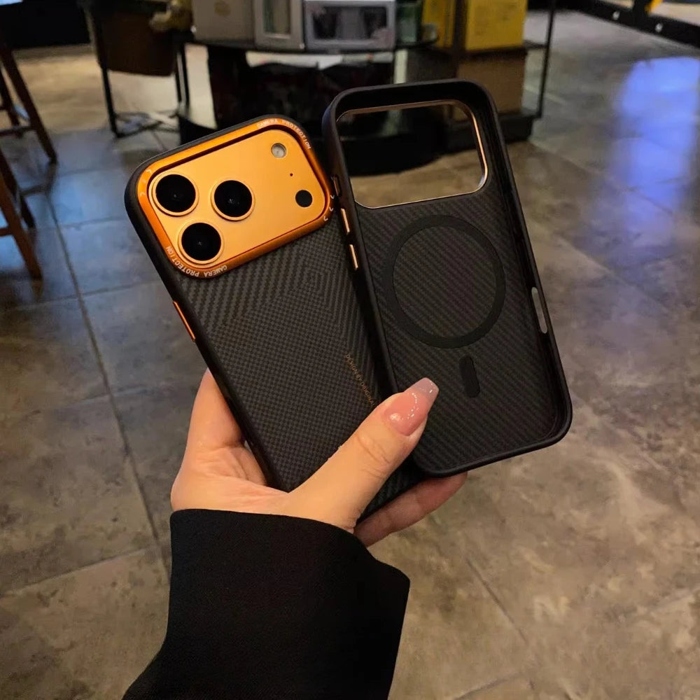 Matte Carbon Fiber Texture Magnetic Case For iPhone 17 16 Pro Max Magnets Charging Camera Lens Shockproof Soft Edges Phone Cover