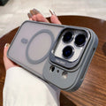 Luxury Matte Magsafe Magnetic With Lens film bracket Phone Case For iPhone 11 12 13 14 15 16 17 Air ProMax Hard PC Bumper Cover