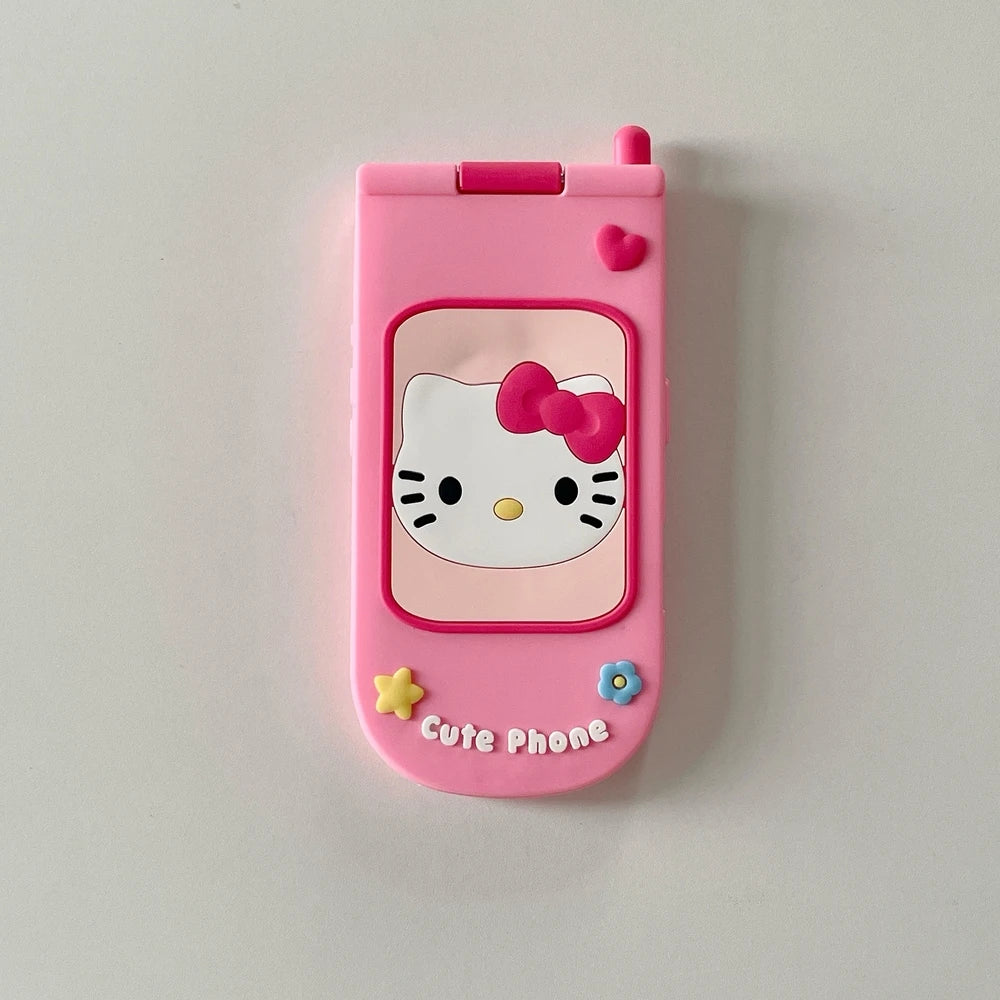3D Cute Sanrio Hello Kitty Hide Makeup Mirror Flip Cover Phone Case For iPhone 17 16 15 14 13  Pro Max Soft Silicone Cover