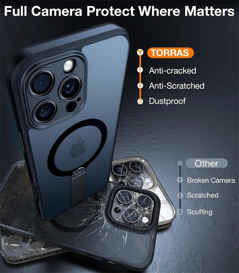 360 Hidden Metal Stand Magnetic Case for IPhone 17 Air 16 15 14 13 12 Pro Max Plus 16Pro 17Pro i17 Magsafe Mag Safe Phone Cover