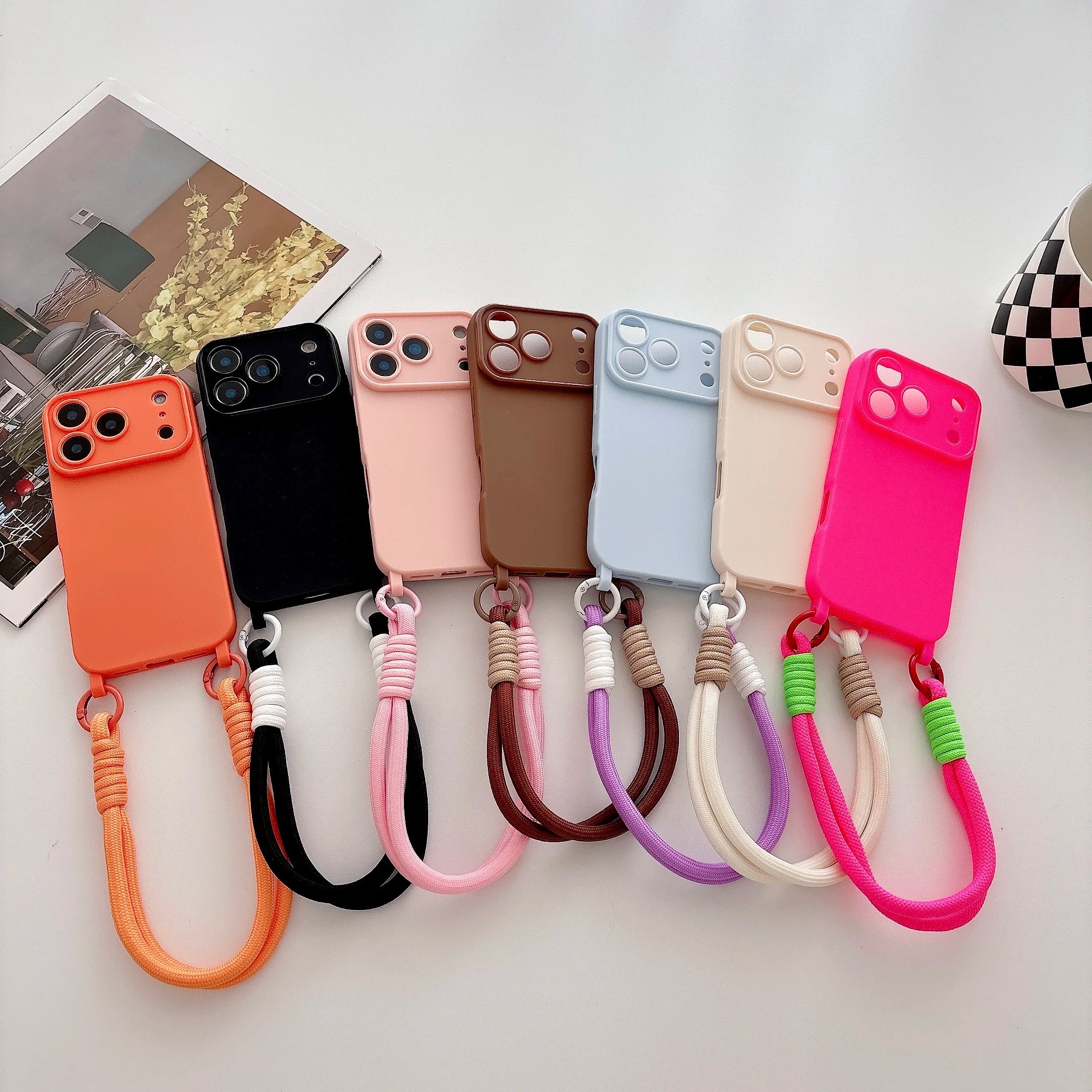 Candy Color Silicone Lanyard Phone Case For iPhone 17e 16e 17 16 15 14 13 ProMax 12 11 17Pro Portable Short Rope Soft Cover