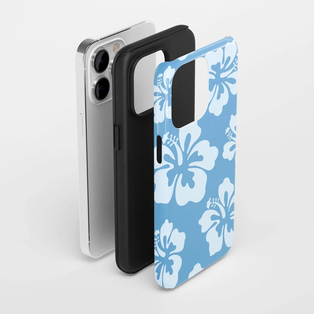 Luxury Clmj Blue Hibiscus Phone Case for iPhone 17 16e 16 15 14 13 12 11 X XS XR XSMAX Air Pro Max Plus Double-layer Back Cover