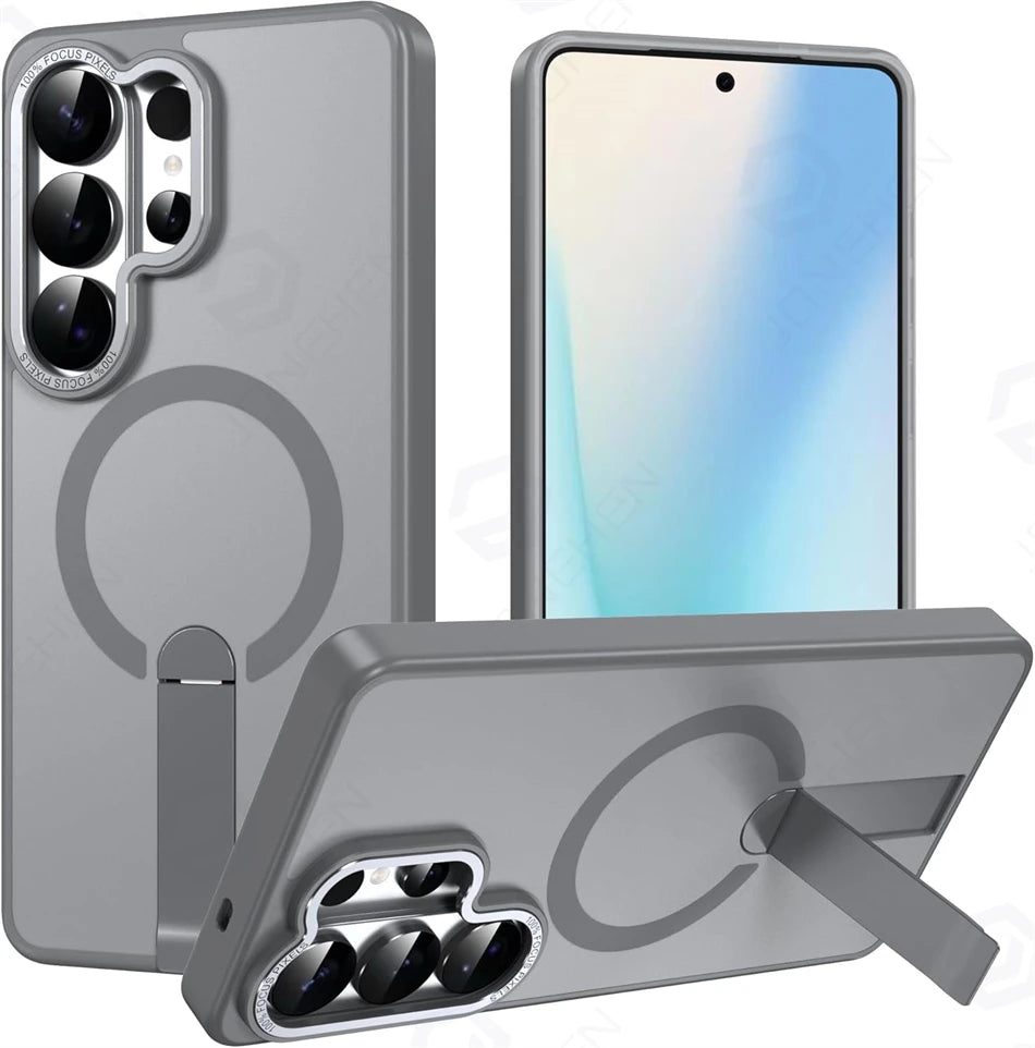 Luxury For Magsafe Wireless Magnetic Charging Case For Samsung Galaxy S25 Plus S24 S23 S26 Ultra S24 FE Stand Holder Clear Cover