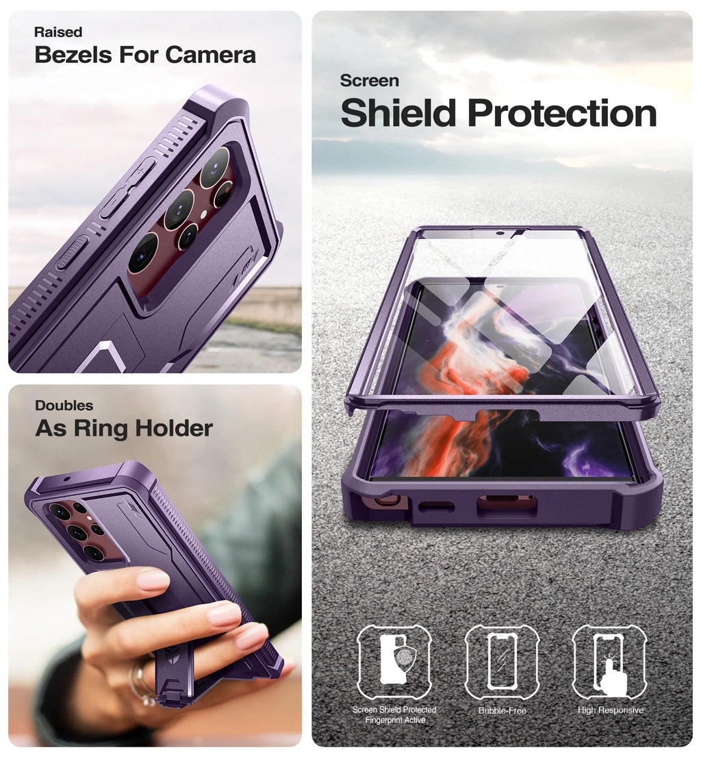 Dexnor for Samsung Galaxy S22 Ultra Case Full Body Bumper Military Armor Shockproof Case Bracket with Built-in Screen Protector