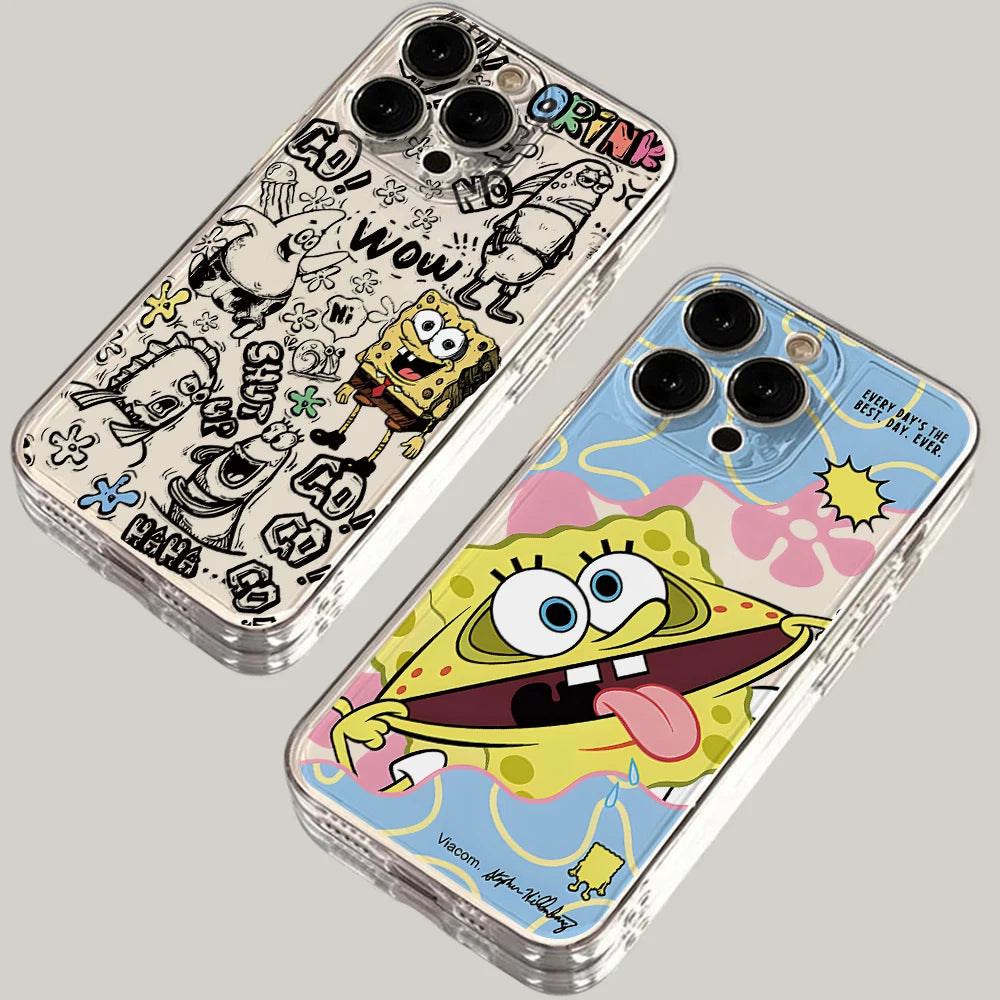 Cute SpongeBobs S-SquarePants Phone Case for iPhone 17 Air 16 15 14 Plus 13 12 11 Pro Max X Xs XR 8 e Soft TPU Transparent Cover