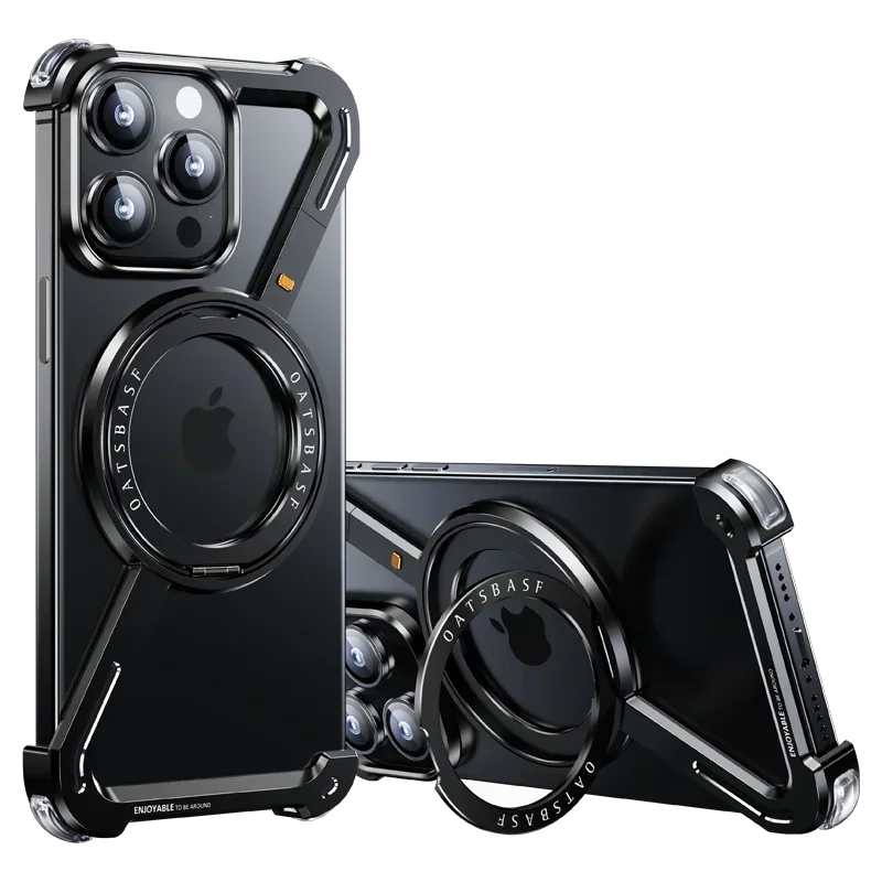 Z Case aluminum Metal for iPhone 16 15 14 Pro Max Frameless with Magsafe Kickstand 360° Magnetic Stand Minimalist Shock Shells