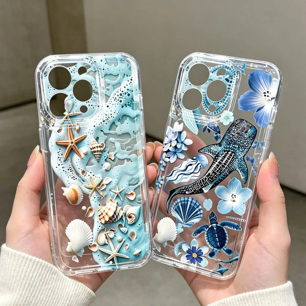 Cute Ocean Animal Shell Whale Turtle Case For Xiaomi Redmi Note 15 14 13 12 11 Pro Plus Redmi 15C 13C 14C 12C A5 Clear TPU Cover