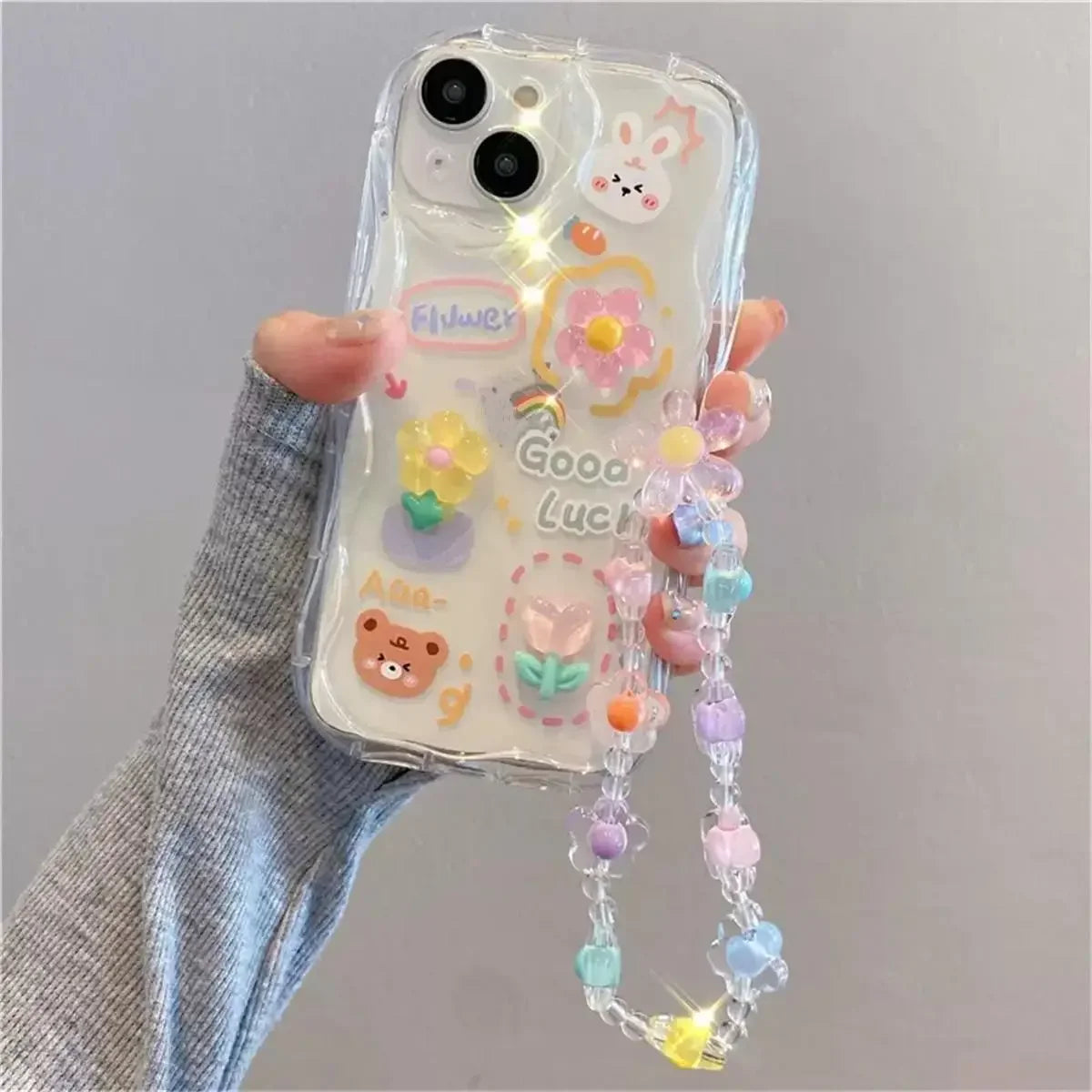 3D Pink Flower Phone Chain Clear Case for Samsung Galaxy S26 S25 Plus S23 S24 Ultra FE S25FE A57 A37 A17 A56 A16 A55 A54 A15 5G