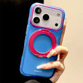 Magnet Holder Rotating Magnetic Stand Phone Case For iPhone 16 17 Pro Max Matte Translucent Shockproof Clashing Color Back Cover