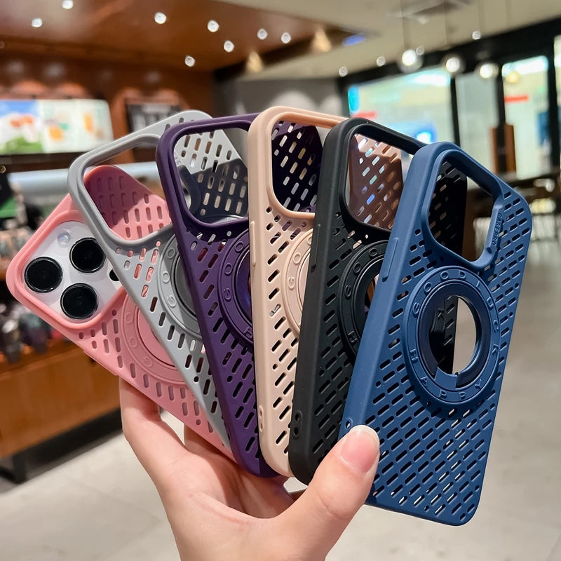 Heat Dissipation Ring Stand Magsafe Magnetic Wireless Charge Case for iPhone 16 15 14 Plus 11 12 13 Pro Max Soft Silicone Cover