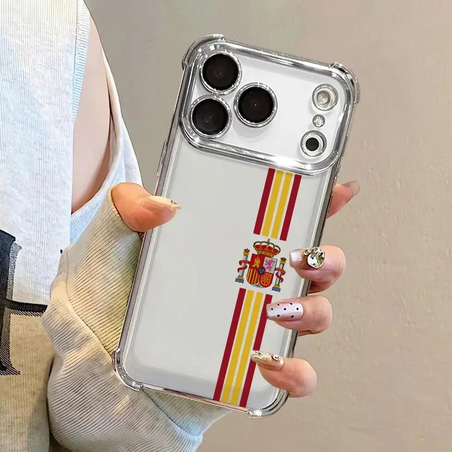 S-Spanish Flag National Soft Phone Cover Case for iPhone 12 15 Plus 17 Air 11 16 17 Pro Max 13 14