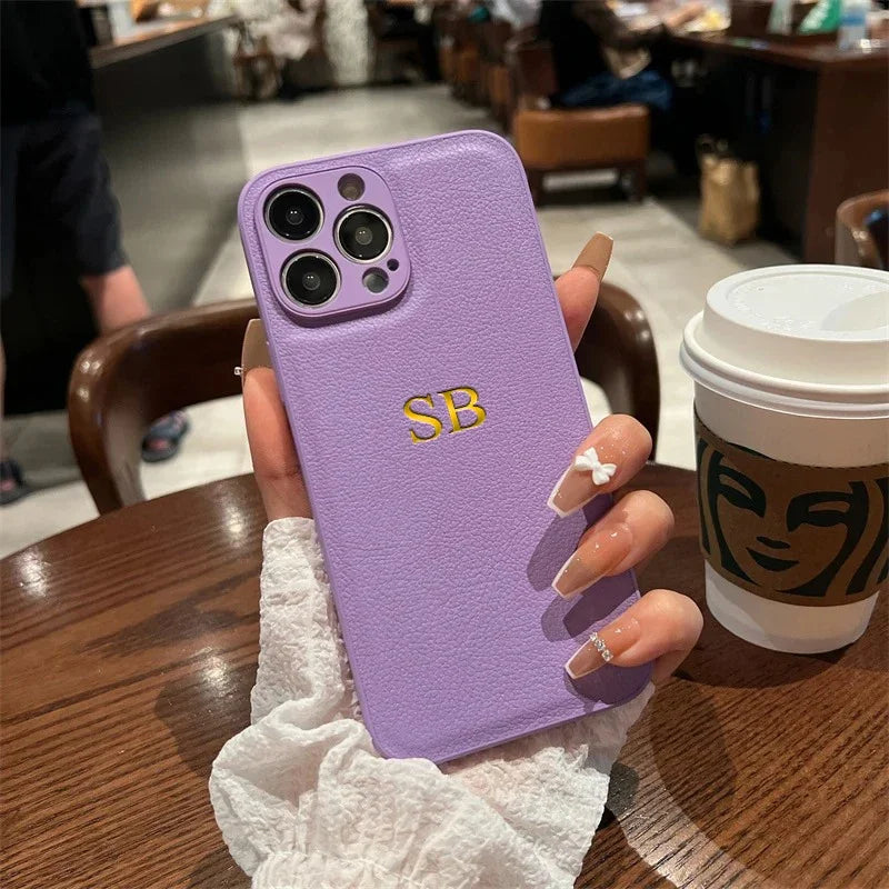 Personalized Phone Case For iPhone 17 Pro Max 16 15 14 Plus 13 12 11 17Air Luxury PU Leather Customized Initials Name Gift Cover