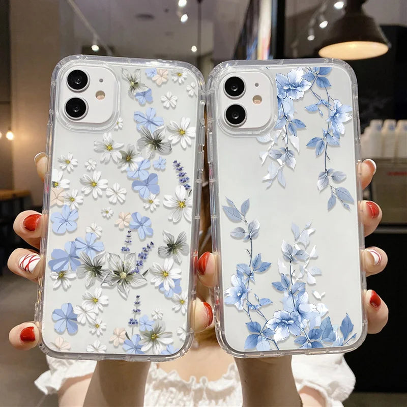 Fashion Blue Flower Florals Phone Case For Samsung S25 Ultra Case Samsung S24 S23 S22 Ultra S 25 Plus S20 S21 S23 FE Cases Cover