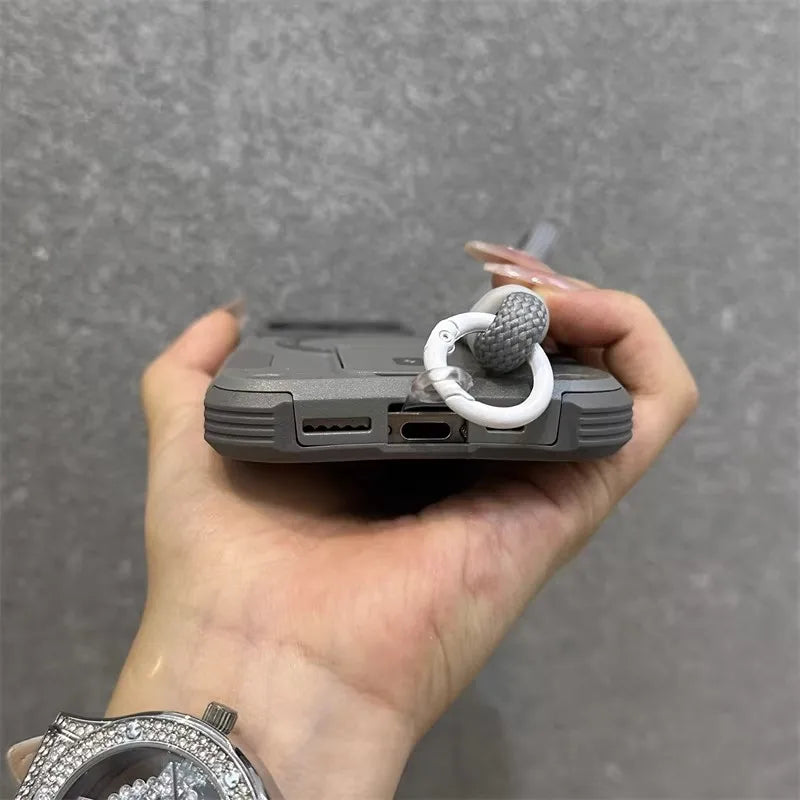 Fashion Stand Holder Anti-fall for Magsafe Phone Case for IPhone Air 17 16 13 12 Pro Max 15 14 Plus Wrist Strap Shockproof Cover