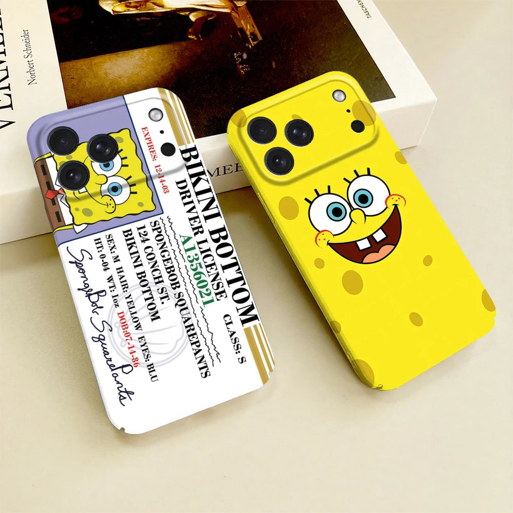 S-SpongeBob Phone Case For iPhone 17 16 15 14 13 12 11 Plus Pro Max Mini Glossy HD Hard Cover Film Shell