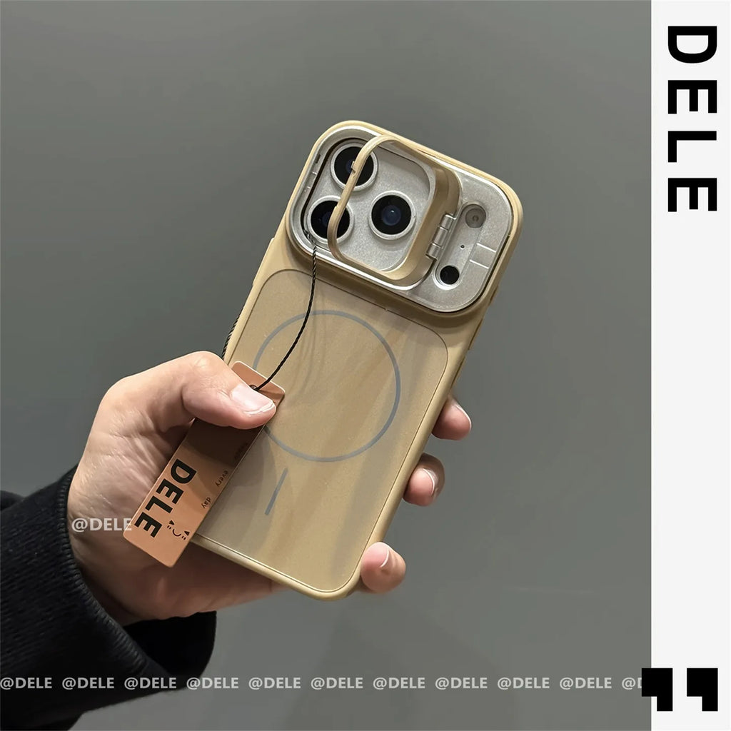 Metal Stand Holder Original Liquid Silicone Case for iPhone 17 Air 16 15 14 Plus 13 12 11 Pro Max Magsafe Soft Shockproof Cover