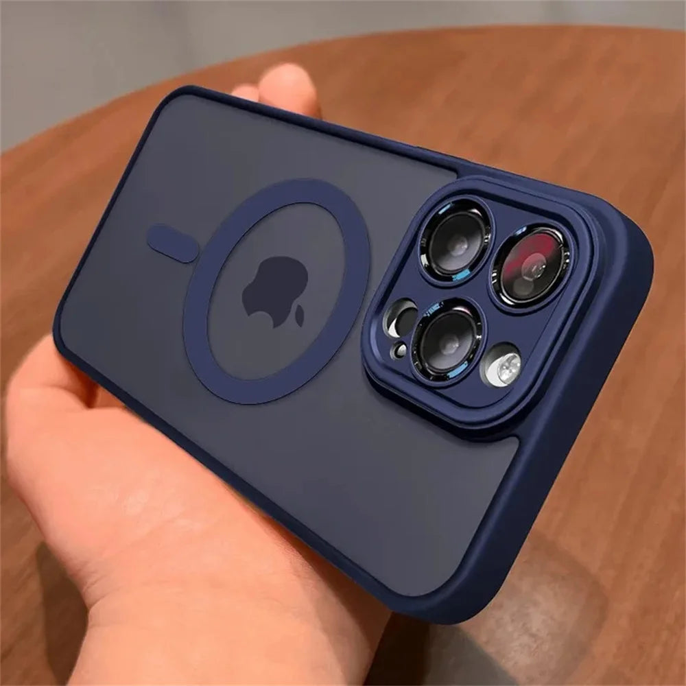 For iPhone 14 15 16 Pro Max 15 16 Plus 11 12 13 mini Magnetic Wireless Charging Cover Luxury Matte Armor Magsafe Shockproof Case