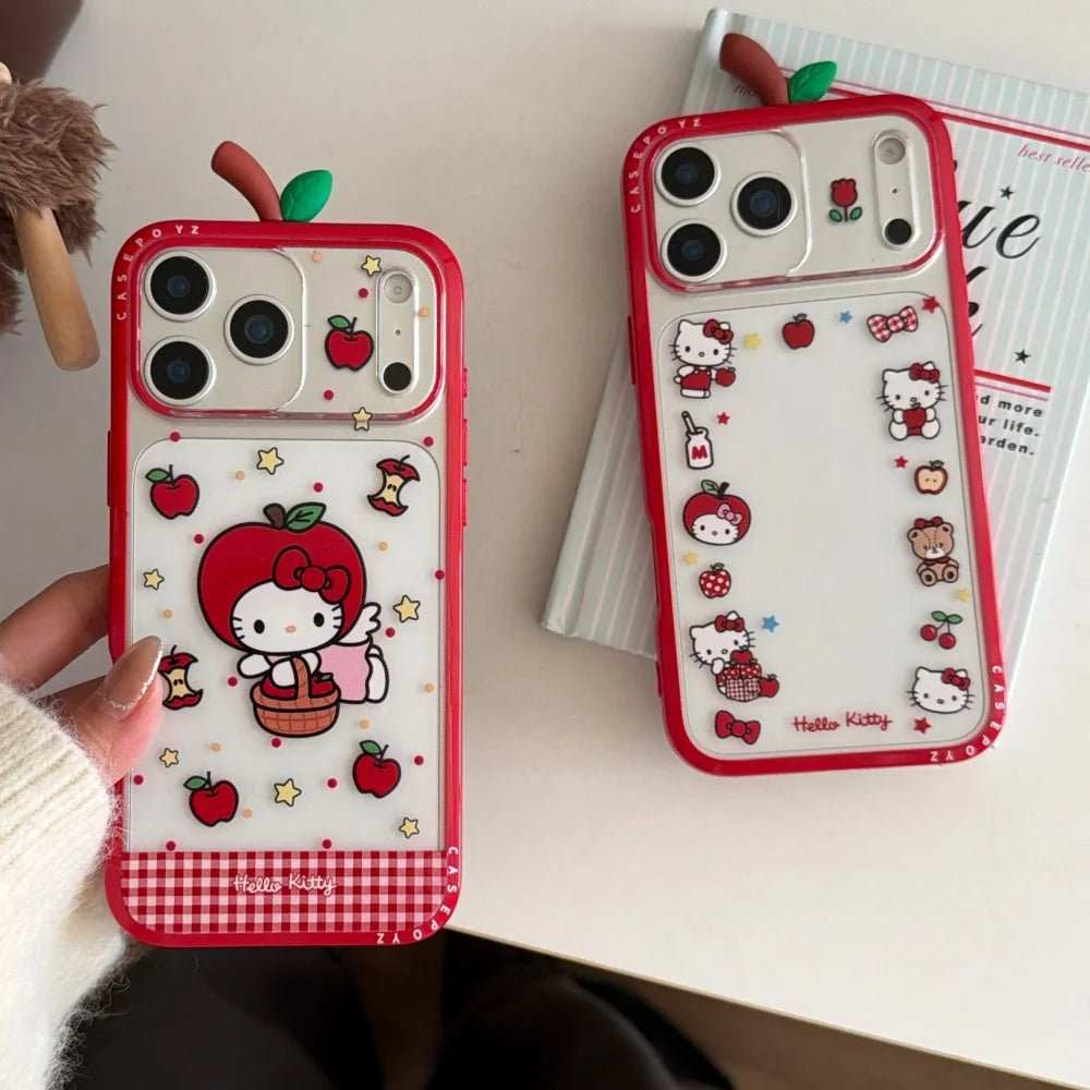 Cute IMD Red Apple 3D KT Phone Case For iPhone 17 Pro Max 16 15 14 Pro Max 13 Shockproof Bumper Protection Hard Back Cover Caps