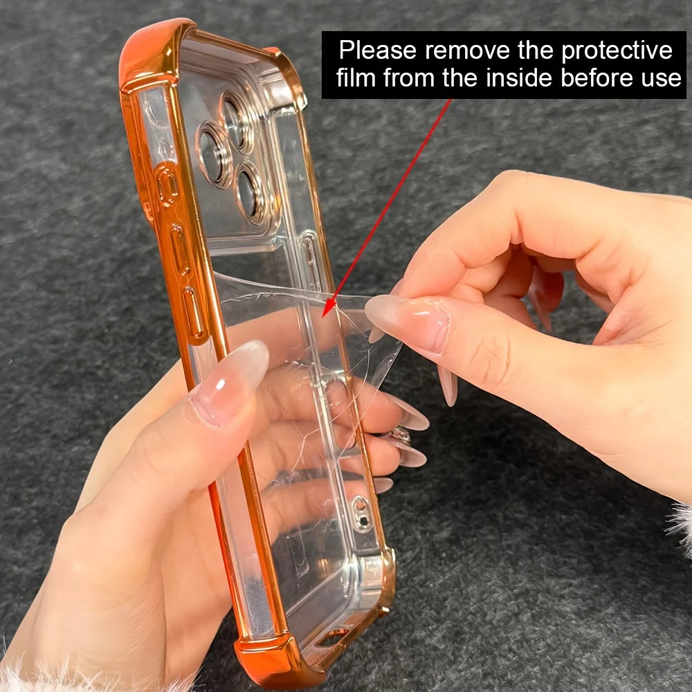 Luxury Electroplate Transparent Phone Case For iPhone 17 12 13 14 15 16 Pro Max Plus Clear Bumper Shockproof Protection Cover
