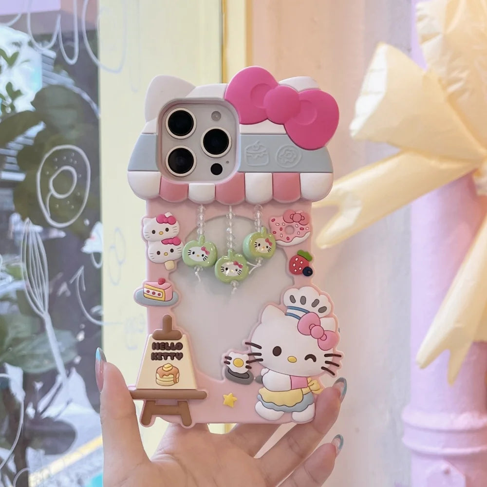 Sweet 3D Hello Kitty Dessert Shop Chef Cartoon Silicon Phone Case for iPhone 16 15 14 Plus 13 12 ProMax Y2K Shockproof Cover