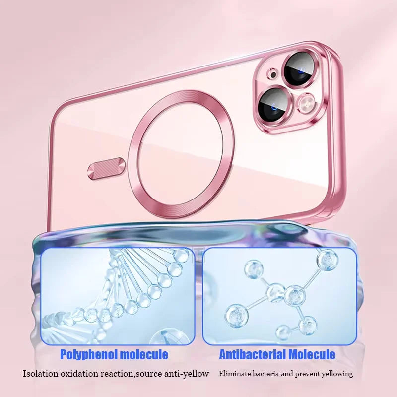 Luxury Plating Case For iPhone 16 15 14 11 13 12 Pro Max Wireless Clear Charge Magnetic Soft Cover Camera Lens Protector