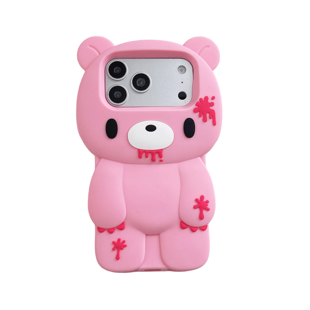 For iPhone 17 Pro Max 16 Plus 15 14 13 12 Pro Max Phone Case 3D Cartoon Cute Unique Bloody Design Bear Soft Silicone Cover
