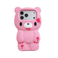 For iPhone 17 Pro Max 16 Plus 15 14 13 12 Pro Max Phone Case 3D Cartoon Cute Unique Bloody Design Bear Soft Silicone Cover