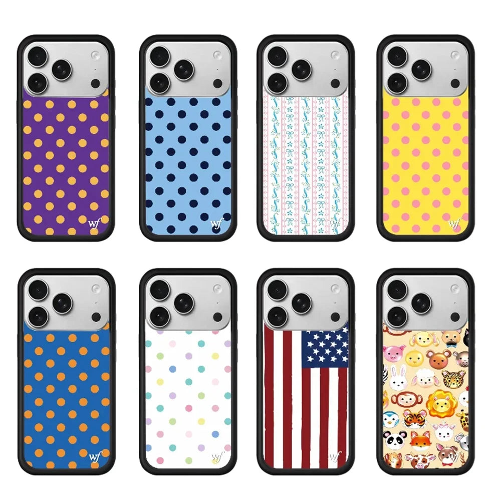 Fashion Wildflower INS Polka Dot Case for iPhone 17 16 15 14 13 12 Pro Max Plus 3D WF Cute Cherry Strawberry Cartoon Cover﻿﻿