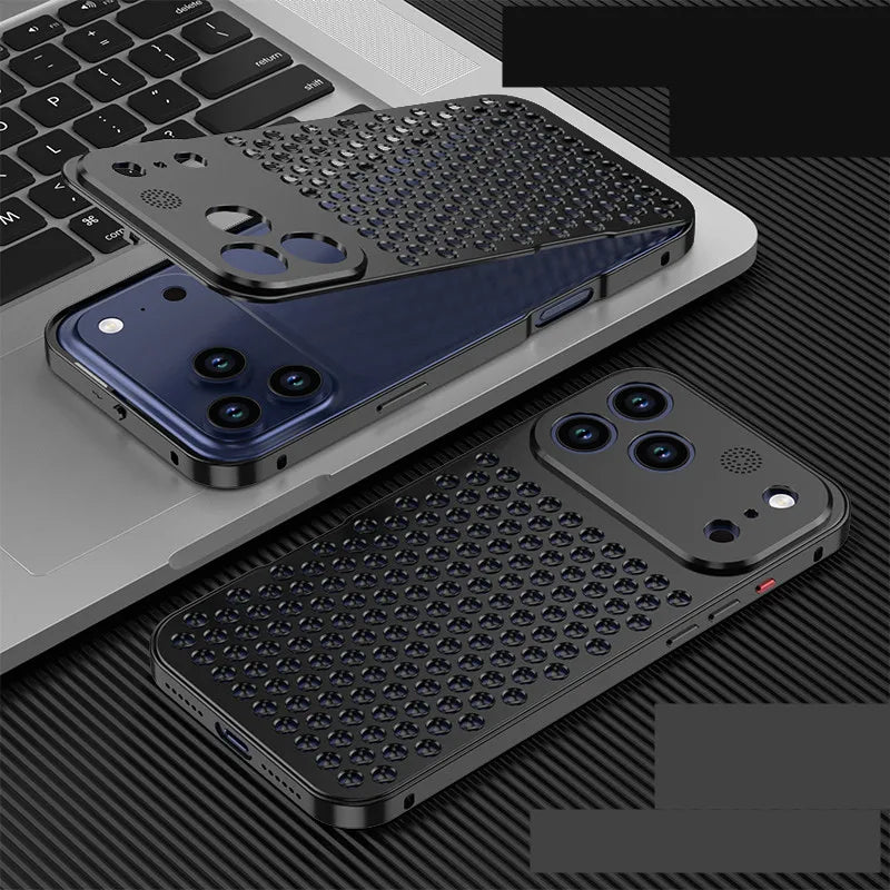 Metal Cooling Hollow Aluminum Phone Case For iPhone 17 Pro Max Aroma Diffuser Heat Dissipation Cover Funda For iPhone 17 Pro