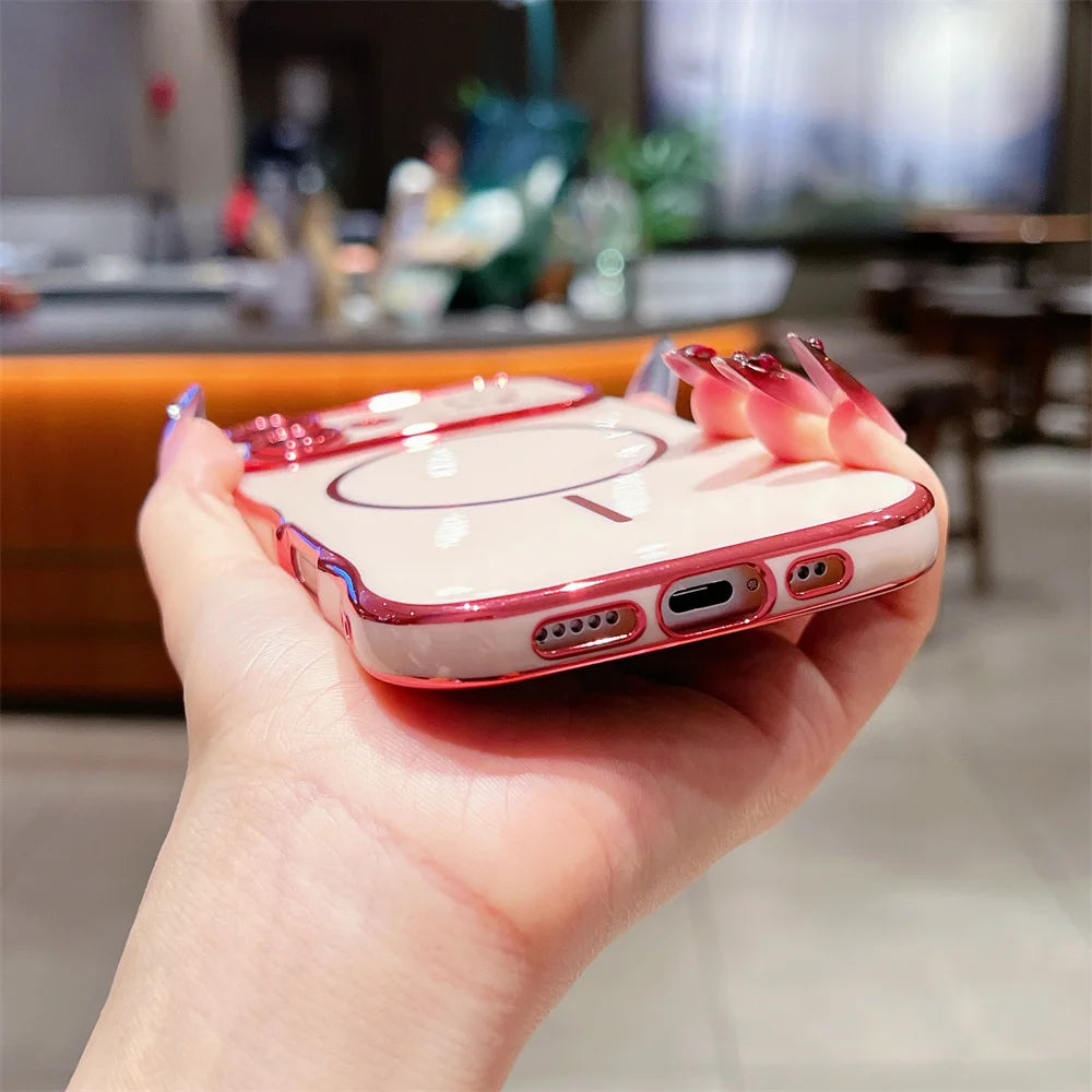 Fashion Wave Heart Shape Electroplating for Magsafe Case for iPhone 16 Pro Max 15 14 13 12 11 Magnetic Wirelesss Charge Cover