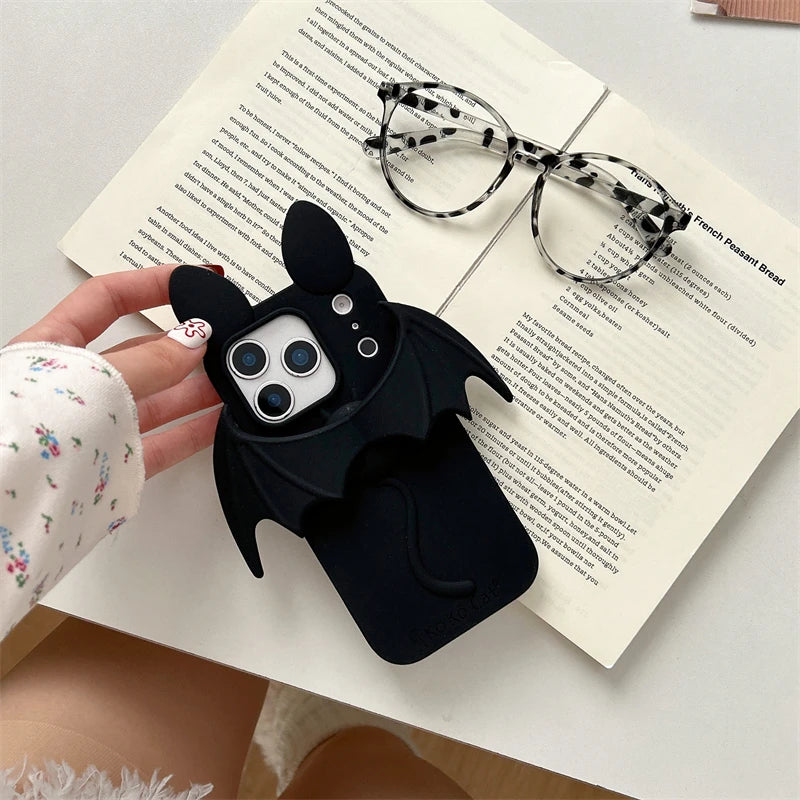 Cartoon Bat Cute Cat Ears Silicone Soft Case for IPhone 17 16 15 14 13 Pro Max 17Pro IPhone17 i17 ProMax Phone Cover Accessories