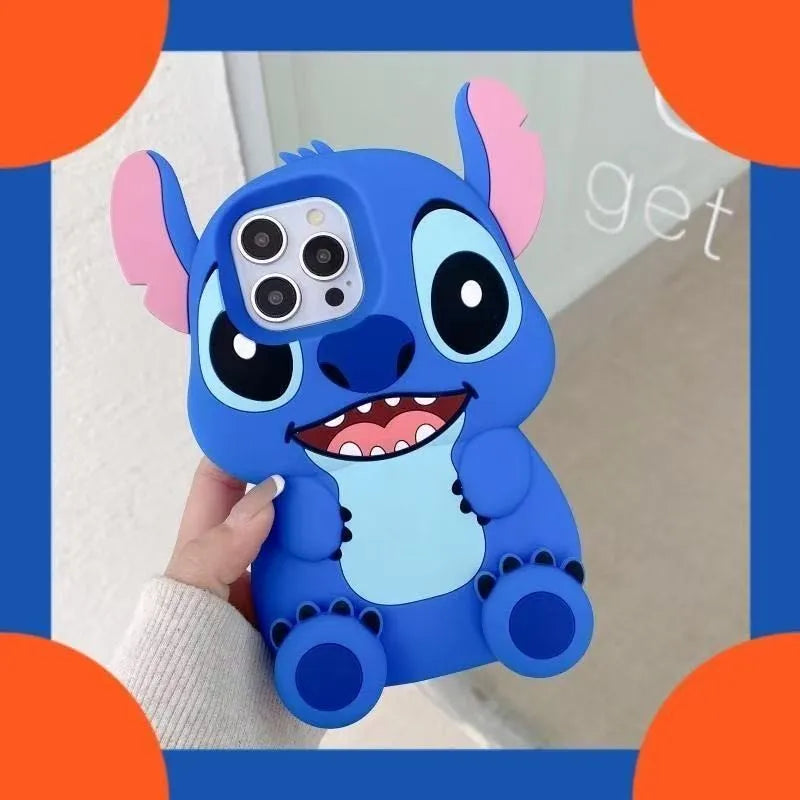 Disney Cute 3D Cartoon Big Ears Stitch Silicone Phone Case Suitable for iPhone 16 15 14 13 12 11 Pro Max Plus XR XSMAX 7 8 Plus