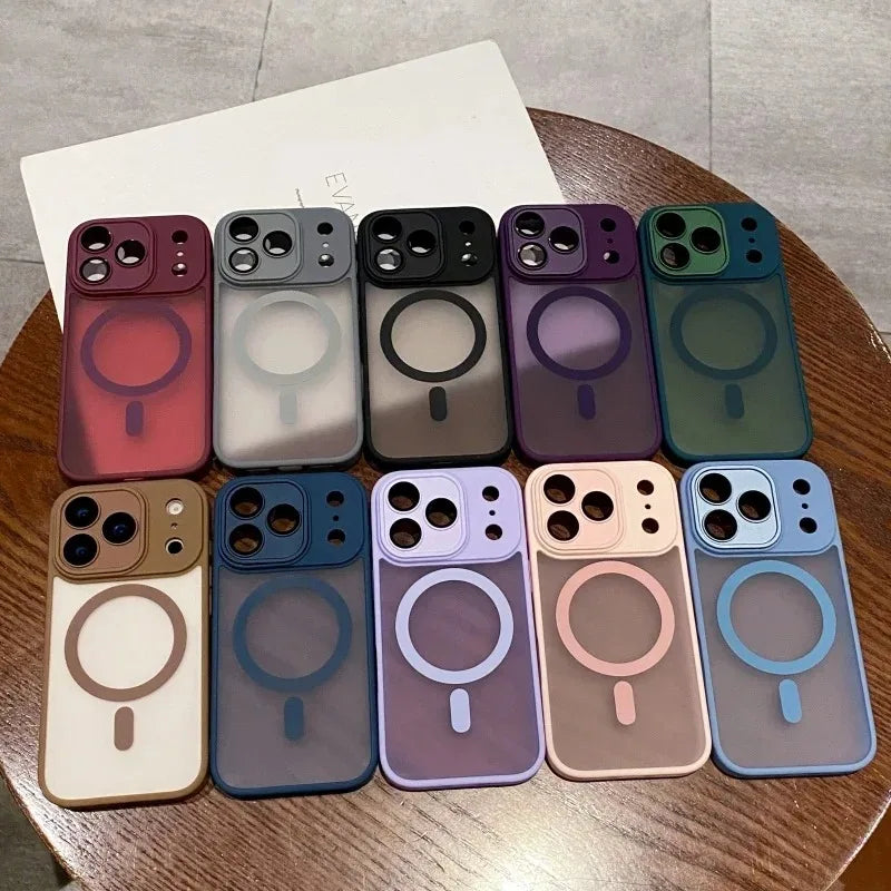 Armor Magnetic Matte Translucent Shockproof Case For iPhone 17 16 15 14 13 12 11 Pro Max Funda For Magsafe Wireless Charge Cover