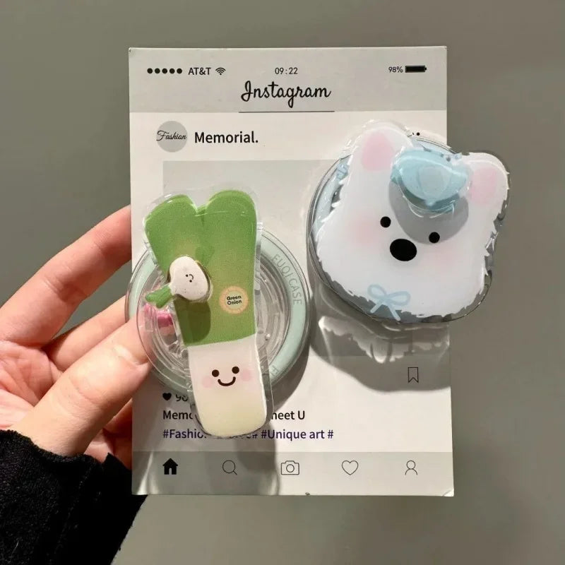New Korean Cute Dog Onion Rotation Magnetic Magsafe Griptok Grip Tok for IPhone 17 Case Stand Wireless Charger Holder