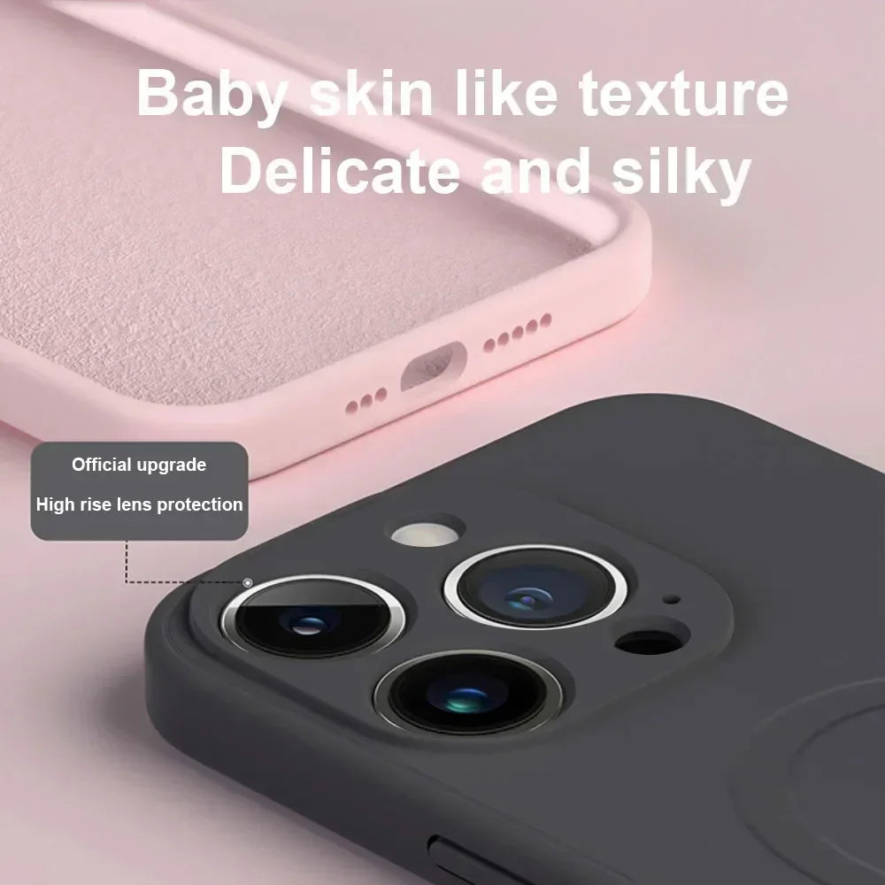Liquid Silicone Case For iPhone 16 17 15 14 13 12 11 Pro Max Plus Mini Air For Magsafe Magnetic Wireless Charge Soft Cover funda