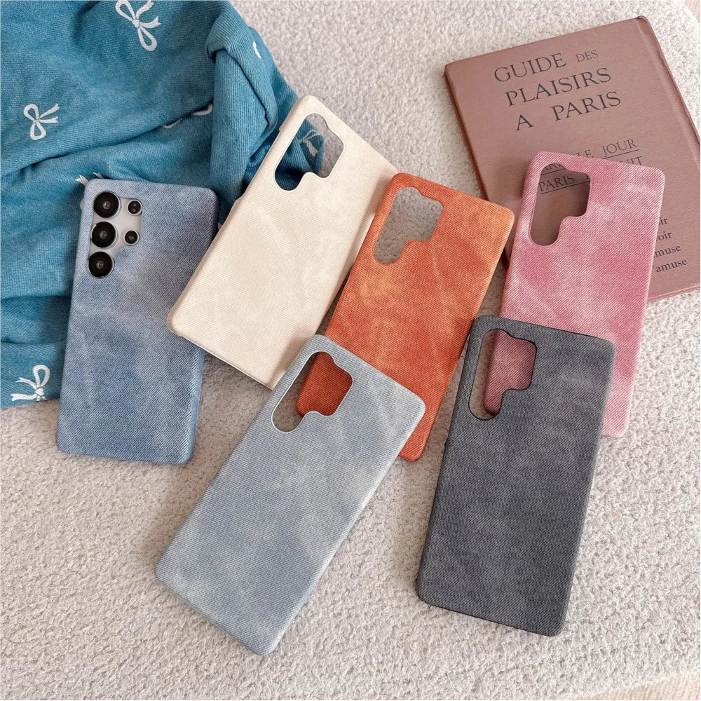 Original Washed Color Denim Jeans Phone Case For For Samsung Galaxy S25 S24 S23 S22 Ultra Matte Hard PC Frameless Cooling Cover