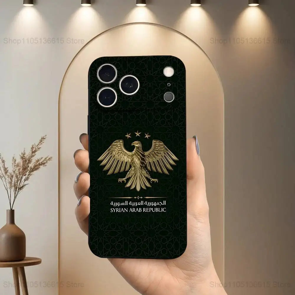 Cool Art S-SYRIA Flag Phone Case For iPhone 17,16,15,14,13,12,11 Plus,Pro Max,XS,X,XR,SE,Mini,8,7,Soft Silicone Black Cover
