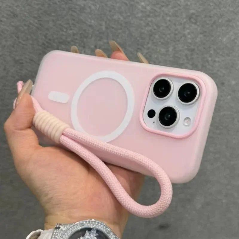 Luxury Soft With lanyard Silicone For Magsafe Case for iPhone 16 17 15 14 12 13 Pro Max Plus Wireless Charge Magnetic Cover