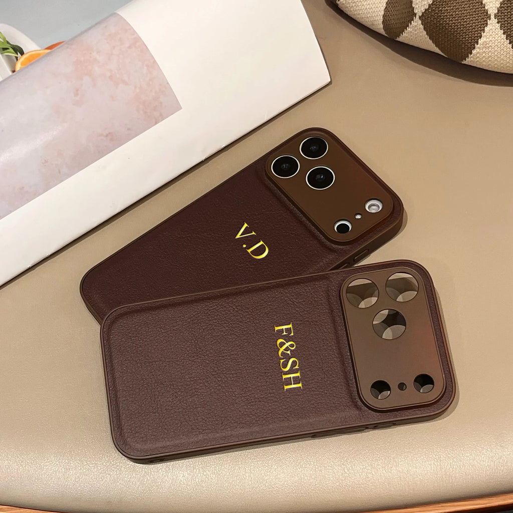 Personalized Customized Name Color Faux Leather Case For iPhone 17 16 15 14 13 Pro Max Plus 17 Air Hot Gold Foil Engraved Cover